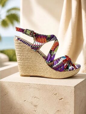 Multicolor Printed Wedge Espadrille Sandal - Women